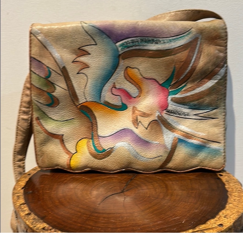 Vintage Sam Sam Hand Painted Leather Artistic Satchel Excellent Condition